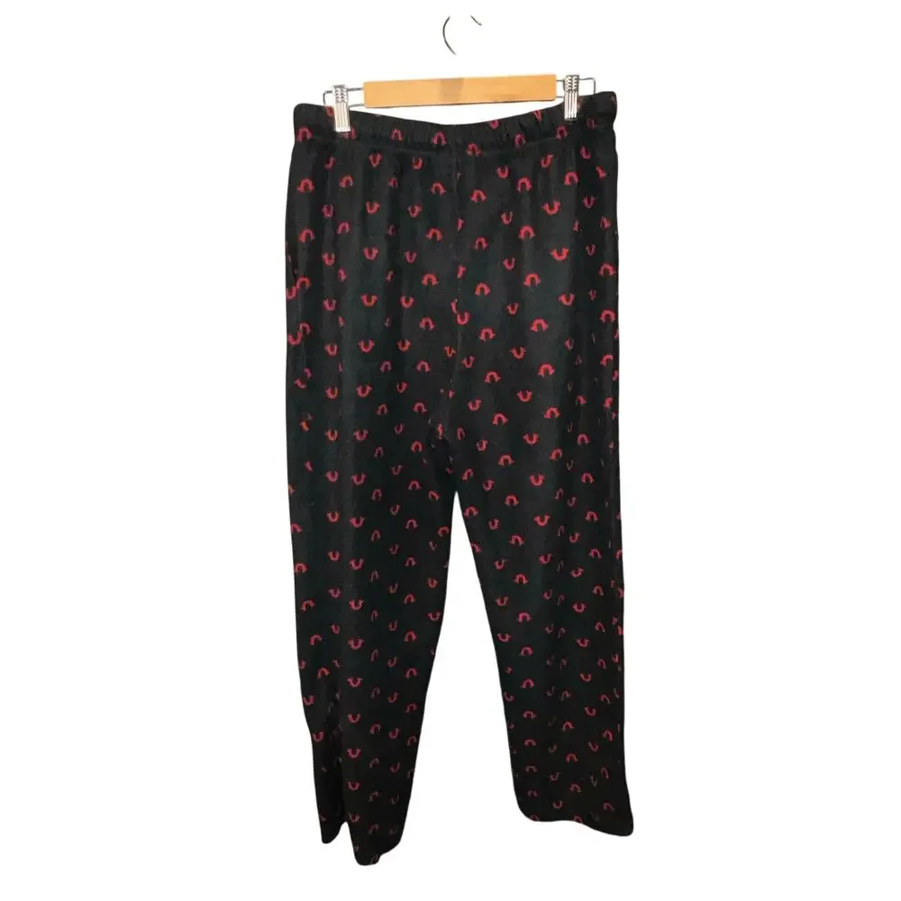 True Religion Red Black Allover Horseshoe Metallic Print Lounge Pajamas Size L